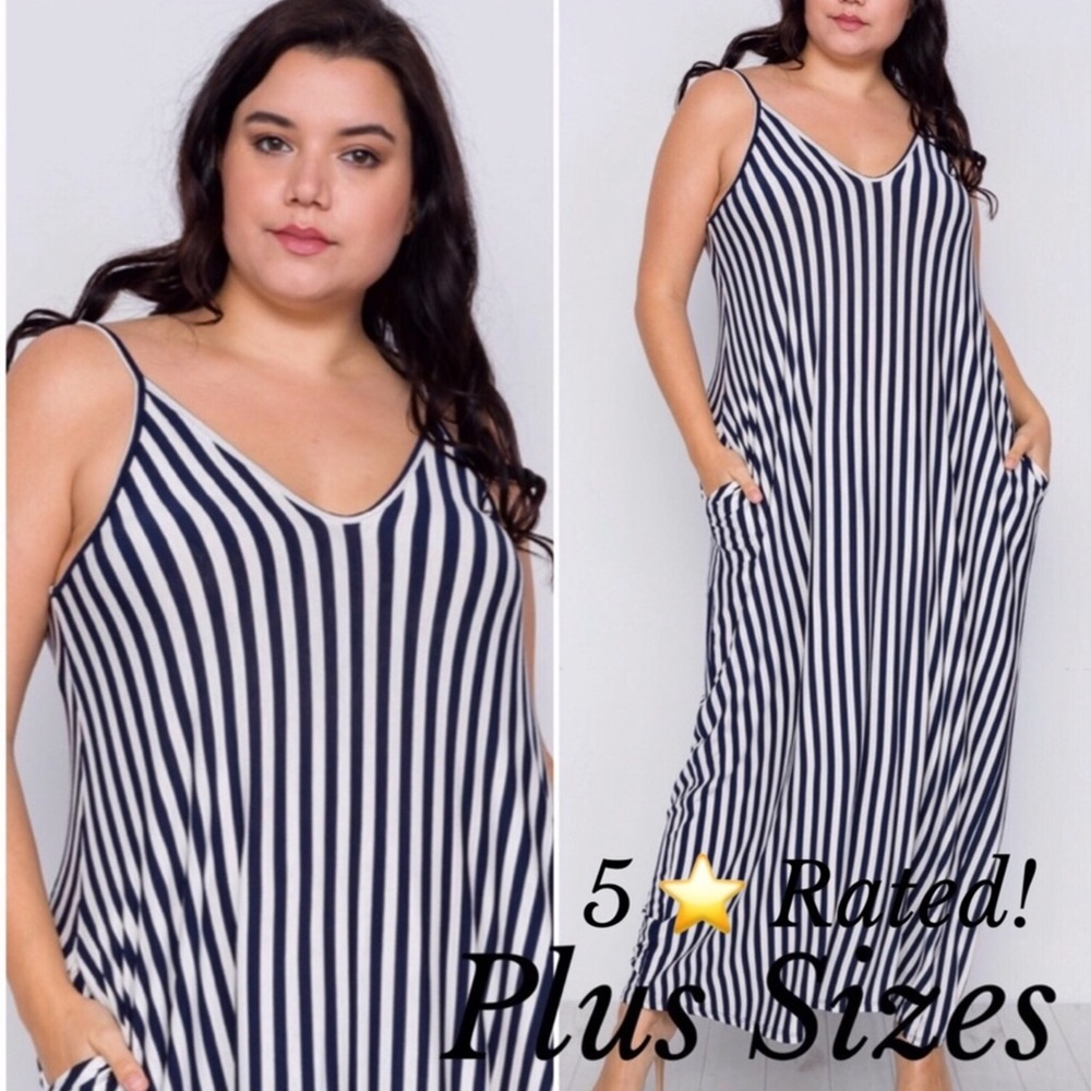 Maxi Dress With Navy And White Stripes Plus Size